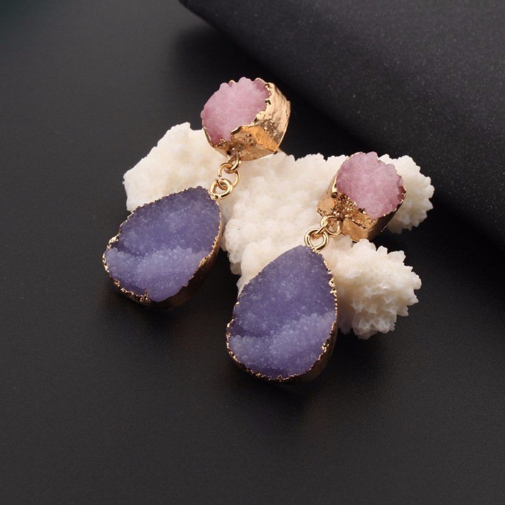 Drop Irregular Gold Stud Multi-Tone Earrings - Picture 4 of 6